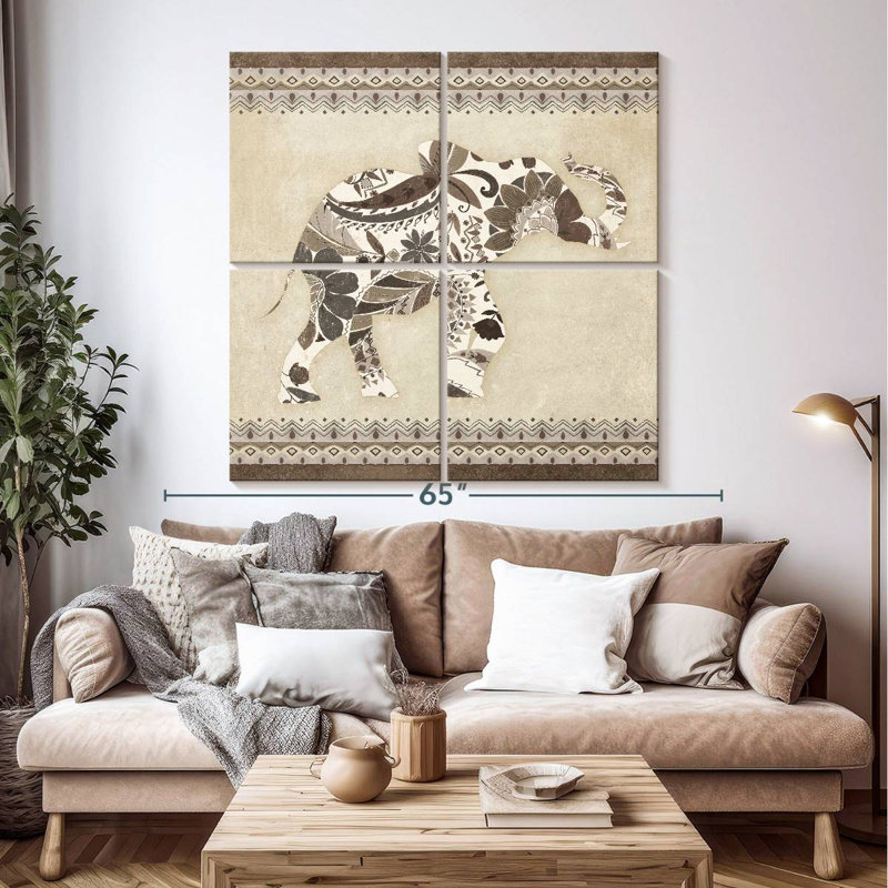 Brampt Neutral Boho Elephant, 50" H x 50" W