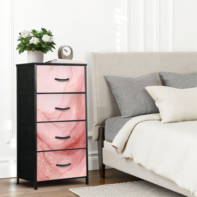 4 Drawer Dresser for Bedroom, Narrow Chest of Drawers, Wooden Top and Study Iron Frame 18"x37.5"-(WxH)