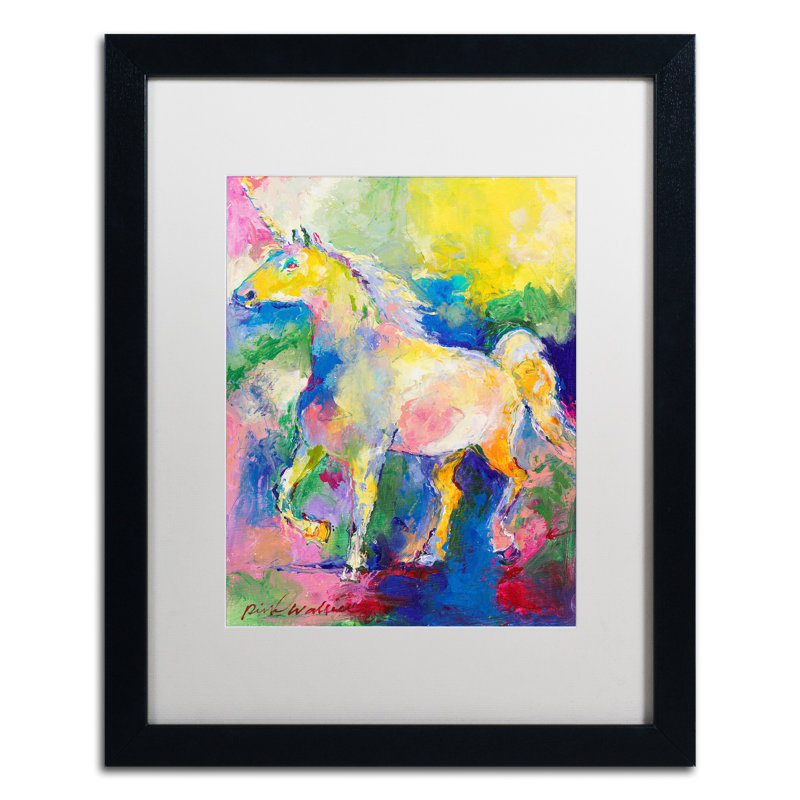 « licorne », impression sur toile, H 14 po x l 11 po x P 0,5 po, Cadre noir, Blanc