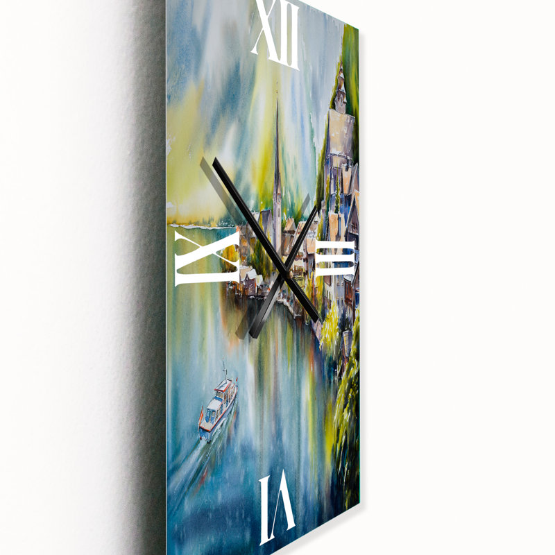 Village de montagne au bord de la rivière en Autriche - Horloge murale nautique et côtière, Petit