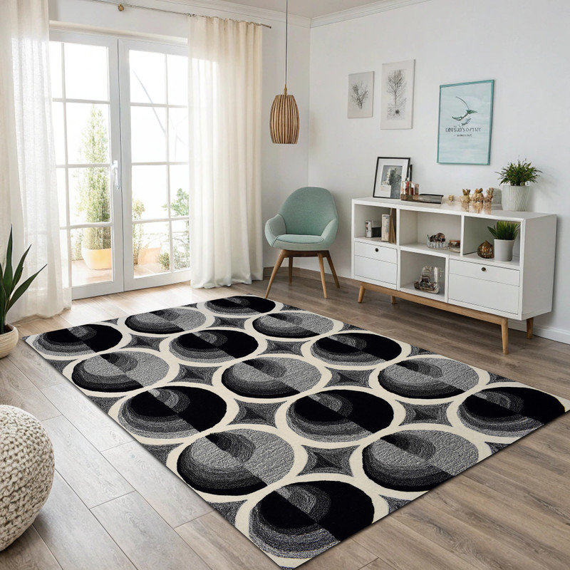 (5 pi x 7 pi) Tapis en laine touffeté à la main avec dossier en latex, tapis antidérapant, Rectangle 5 pi x 7 pi