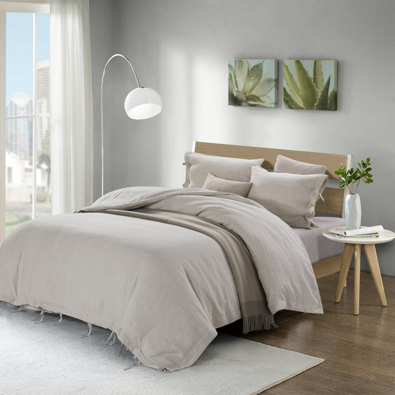 Stone Washed Pure Linen Duvet Cover Set, Natural, King Duvet Cover + 2 Sham