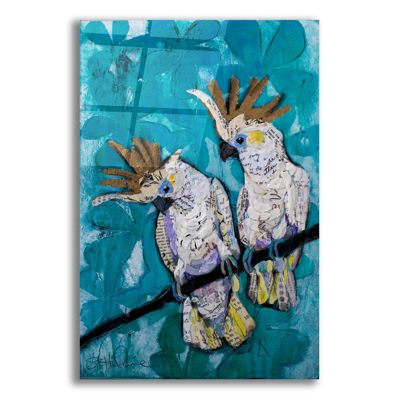 Bayou Breeze «Two Cockatoos» par St. Hilaire Elizabeth, art mural en verre acrylique, 12 po x 16 po