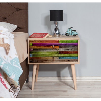 Maddison 2 - Drawer Nightstand in Walnut/Green/Red by East Urban Home