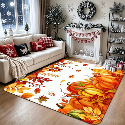 Tapis à feuilles de citrouille Autumn Harvest, tapis d'intérieur lavable antidérapant, tapis décoratif pour salon, chambre à coucher, décoration intérieure