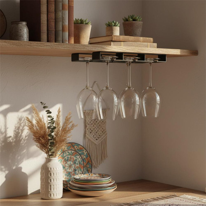 Wall Mounted Wine Glass Rack Black