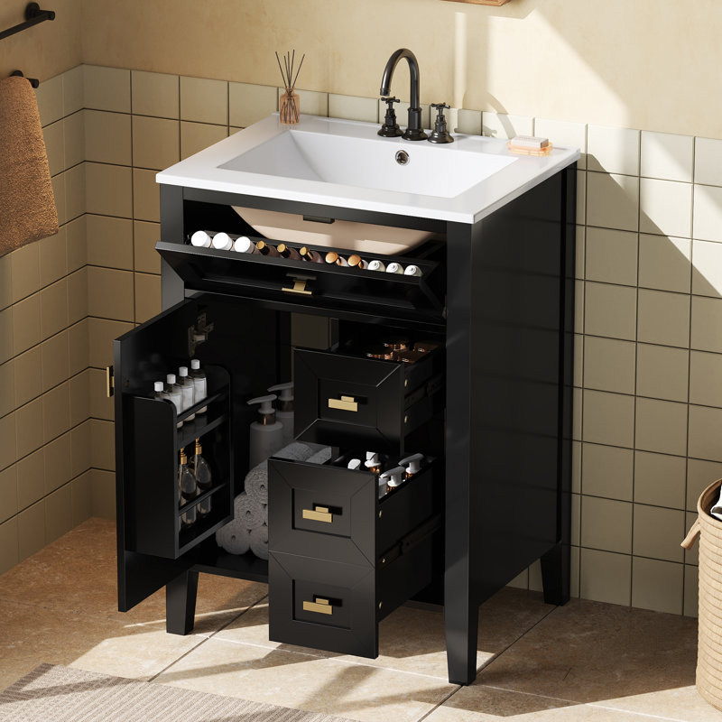 Meuble-lavabo de salle de bain avec lavabo, Noir