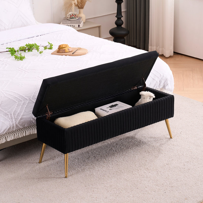 Velvet 46" Wide Storage Bench for Bedroom End of Bed Window Living room, Black