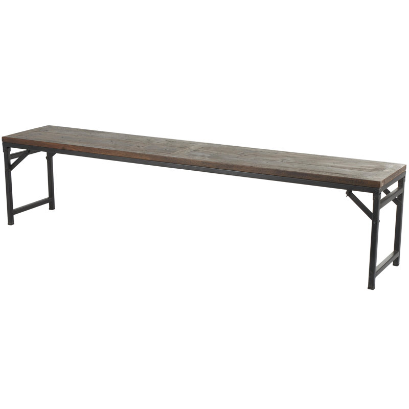 Cole And Grey Teak Wood Long Home Bench With Black Metal Legs