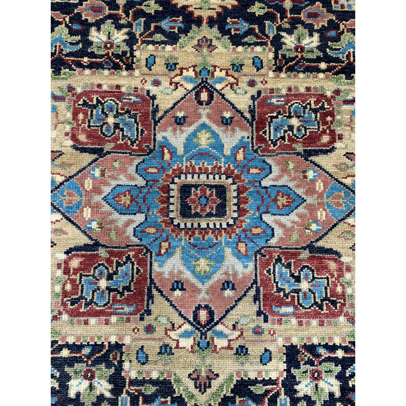 Tapis d'intérieur rectangulaire multicolore en laine noué à la main élégant et durable, Rectangle 9 pi x 12 pi