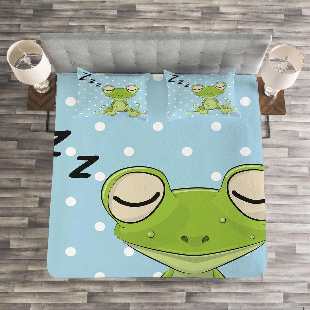 Gestepptes Bettdecken-Set, Frog Prince Tupfen, Karikatur, Grün blau