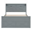 Lit double en bois avec tête de lit, prises intégrées, lit gigogne et 2 tiroirs de rangement, gris-69551187-69551185