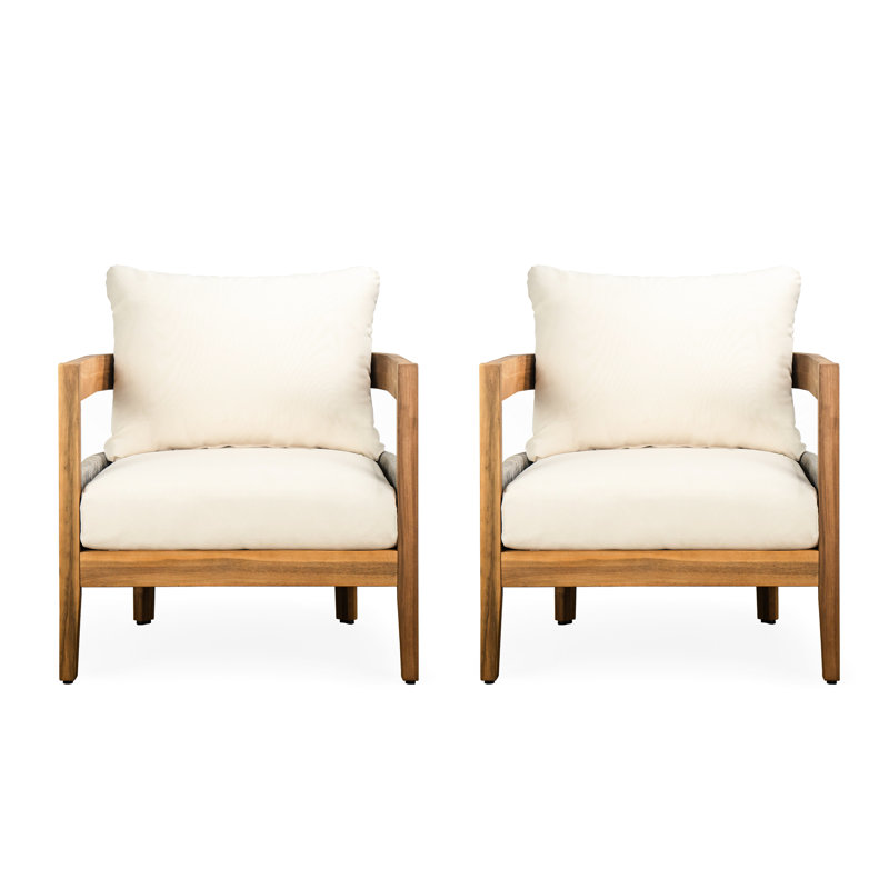 2 chaises d'extérieur - coussins moelleux en bois et corde tissés pour la détente 2 chaises amovibles faciles d'entretien et de nettoyage