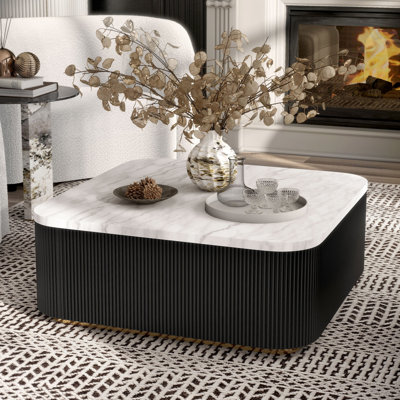 Kirtin Square Marble Cocktail Table With Gold Accent Base