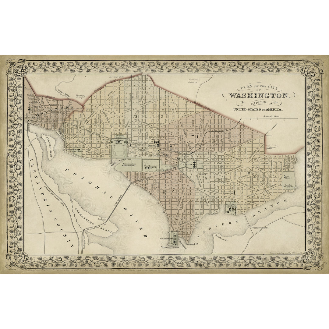 Plan Of Washington D.C. by Mitchell - Wrapped Canvas Print