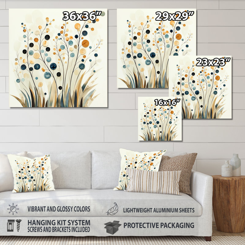 Whispers Of Spring In Minimalist Prairies III - Botanicals Metal Decor, Modern Metal Print, 29" H x 29" W x 0.84" D