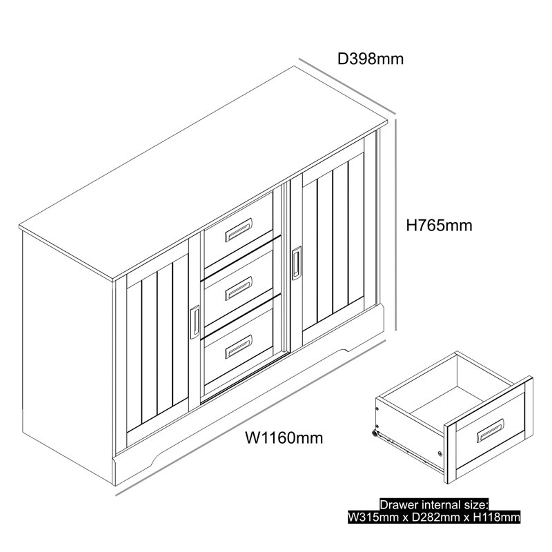 Erison 2 Door and 3 Drawer Sideboard, Ivory