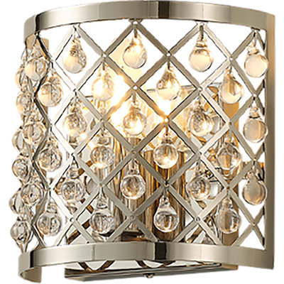 1-Light Polished Nickel Wall Sconce with Crystal Beads