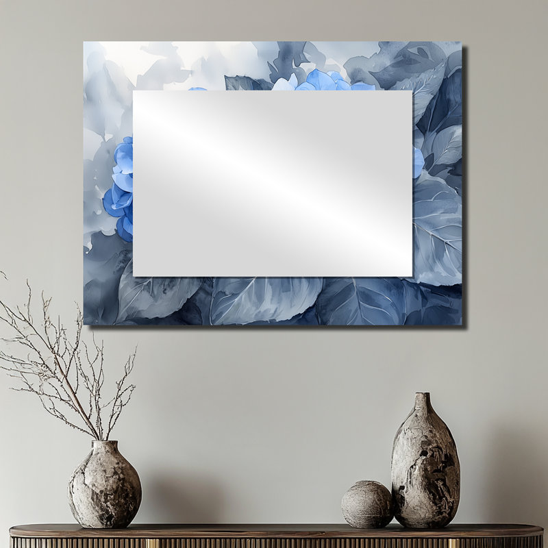 Hydrangeas In Greyscale Garden I - Miroir mural décoratif floral - imprimé sur métal, 24 po x 32 po