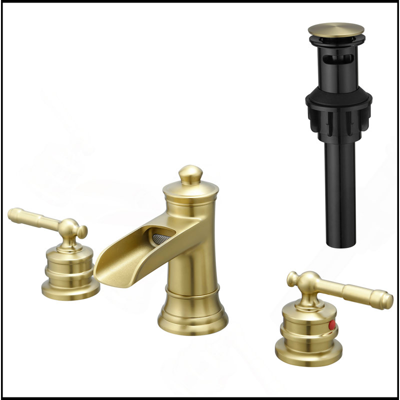 Bathroom Faucets For Sink 3 Hole Nickel Gold 8 Inch Widespread Bathroom Sink Faucet With Pop Up Drain Double Lever Handle Faucet Bathroom Vanity Faucet Basin Mixer Tap Faucet With Hose
