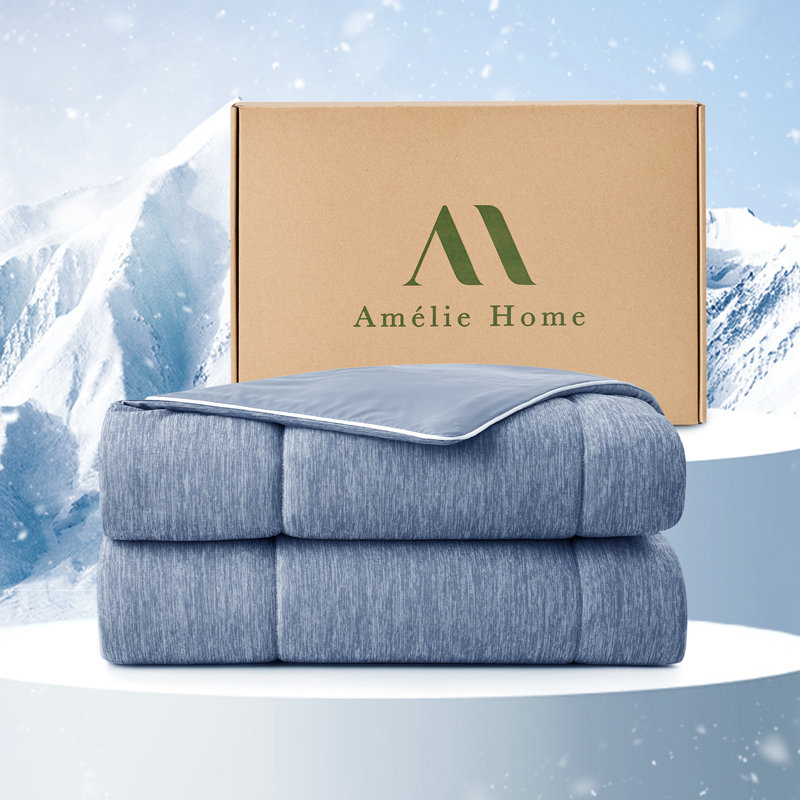 Cloud Texture Double-Sided Cooling Comforter For Hot Sleepers, Machine Washable, Heather Denim Blue, King Comforter