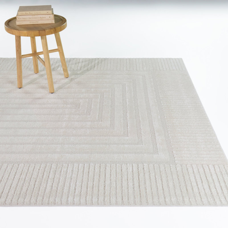 Martyn Cream Geometric Border Area Rug, 7'10" x 10'