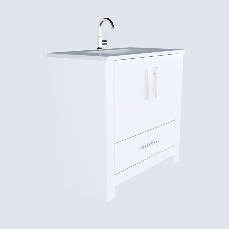 Boston 36'' Single Bathroom Vanity with Resin Top, Glossy White