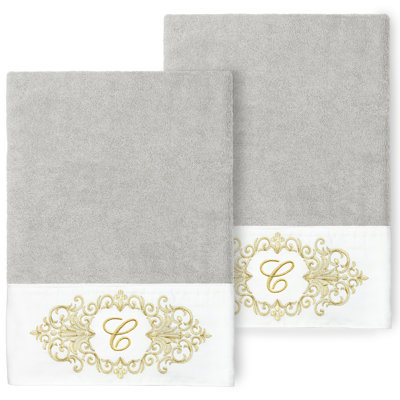 Linum Home Textiles 100% Turkish Cotton MONICA 2PC Embellished Bath Towel Set