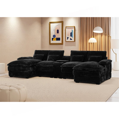 120-Inch Five-Piece U-Shaped Sofa With A Center Console Coffee Table And USB Ports. Four Pillows Included. Suitable For Spacious Living Rooms And Meeting Rooms.