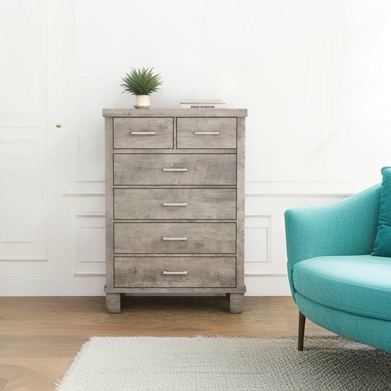  Commode 6 tiroirs pour chambre à coucher, commode grise haute 45 po, commode en bois