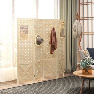 Paravent en bois naturel - Paravent d'intimité de 4,7 pi de hauteur pour chambre à coucher