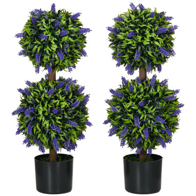 70cm Faux Lavender Topiary in Cement Pot