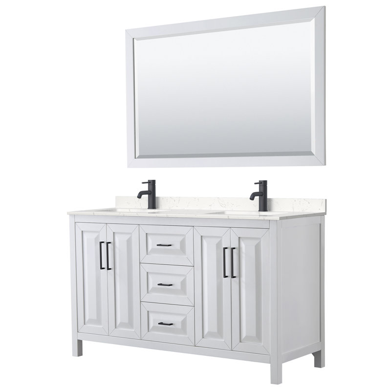 Ensemble de meuble-lavabo double avec miroir Daria, Blanc, Noir mat, 72"