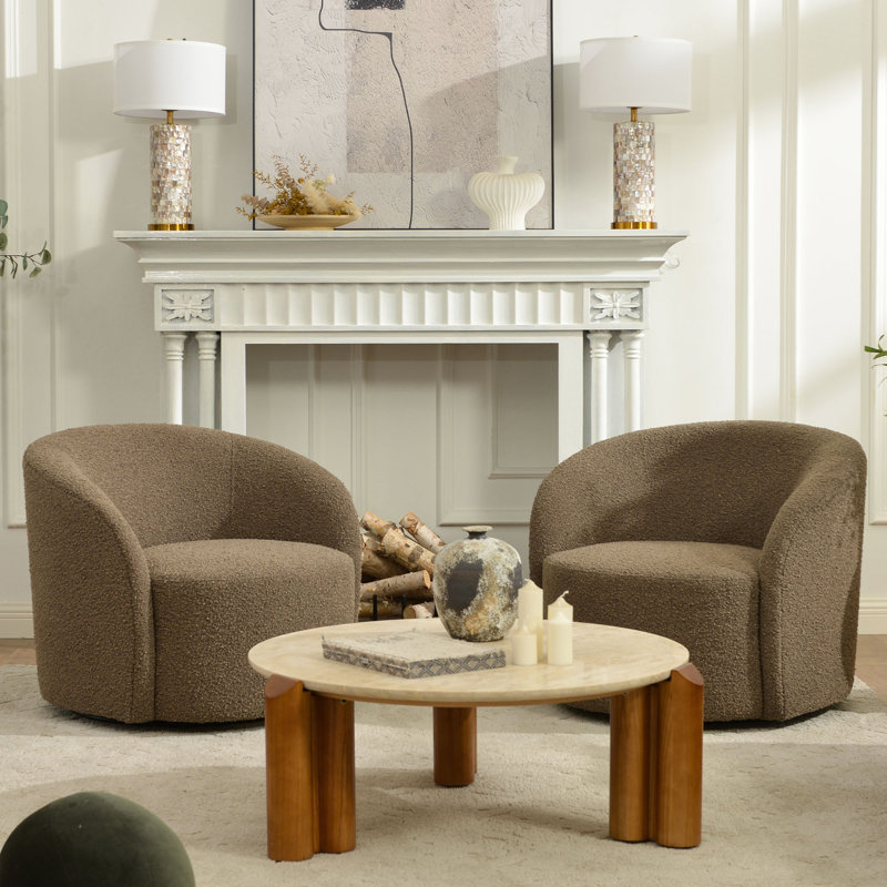 Fauteuil demi-tonneau pivotant de 34 po de large Adamstown Cleaven (ensemble de 2), Teddy Brown
