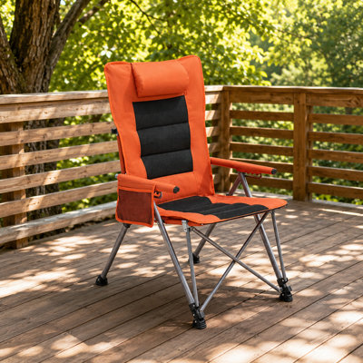 Fauteuil d'extérieur portatif inclinable robuste à 5 positions avec poche latérale et sac de transport inclus, conception ergonomique pour un confort personnalisé toute la journée, tissu résistant aux déchirures et résistant aux intempéries, idéal pour le camping