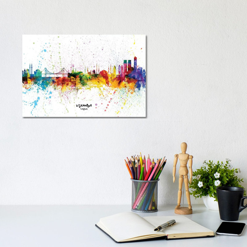 Istanbul Turkey Skyline Splash by Michael Tompsett - Wrapped Canvas Print, 20.32 cm H x 30.48 cm W