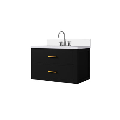 30" W Bath Vanity In Black, With White Quartz Countertop And Faucet , Soft Close, Made Of Solid Wood Plywood Panels X 22" D Black Top & Included, Close Function, Structure