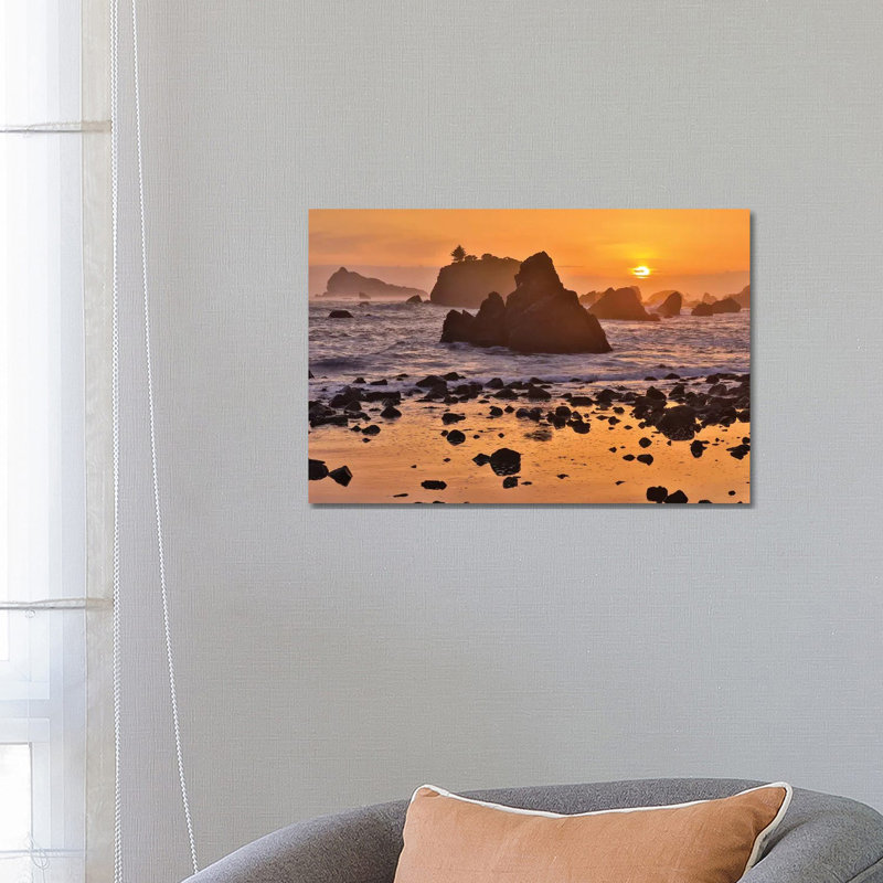 Sunset And Sea Stacks Along The Northern California Coastline, Crescent City by Darrell Gulin - Wrapped Canvas Print