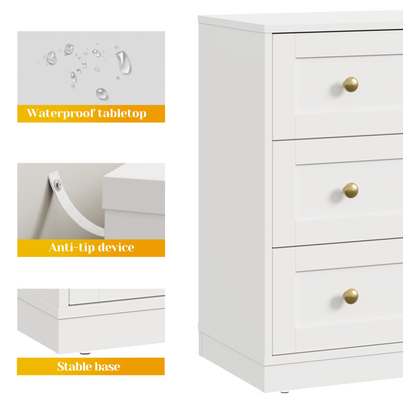 Solid Wood 23.62 " W 3 - Drawer Dresser, White
