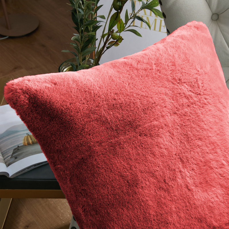 Heavy Faux Fur Throw Pillow Cover, Coral Spice, 20' H x 20' W