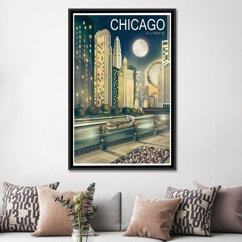 «Chicago II», impression sur toile, H 26 po x l 18 po x P 1,5 po, Toile encadrée noire, Pas de tapis