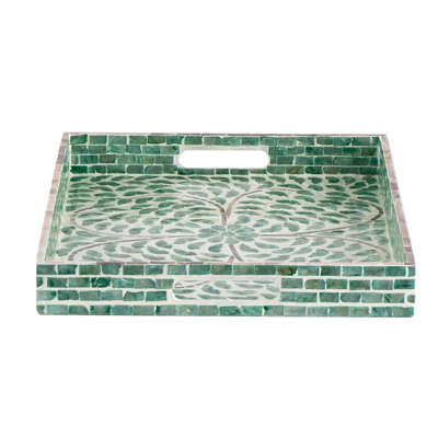 Berty Rectangular Decorative Tray, Mosaic Pattern Green-White Capiz 14X18