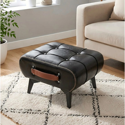 Tabouret en cuir de haute qualité avec poignées portatives et pieds en métal, repose-pieds carré minimaliste moderne avec espace de rangement caché, plusieurs couleurs pour le salon