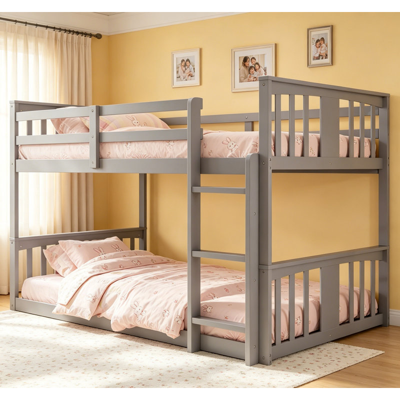Lit simple superposé simple avec échelle, gris, conception compacte et durable pour les chambres partagées et les soirées pyjama