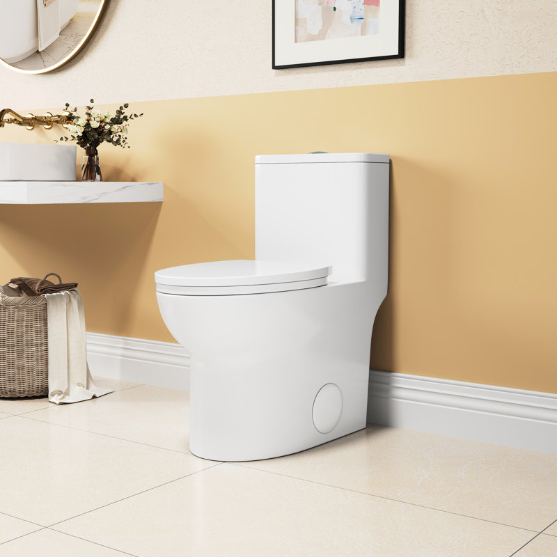 1.1/1.6 Toilet, Elongated Comfort Height, Floor Mounted, Ceramic White, Soft Close Seat, & Height , Mounted Ceramic, Approved