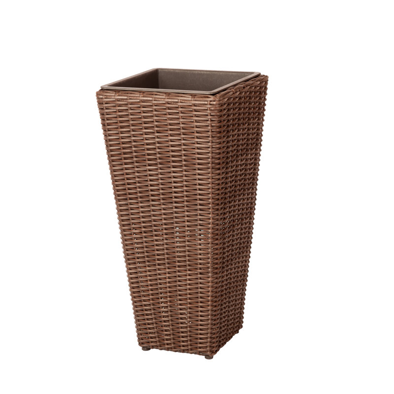 Mocha Tall Resin Wicker All-Weather Planter Set