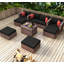 Ensemble de conversation modulaire en osier brun avec coussins noirs et coussins rouges Jimmy 
