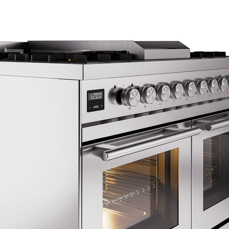 ILVE Professional Plus II Series 40 inch Dual Fuel Range with 6 Sealed Burners, Griddle (Glass Door), Liquid Propane