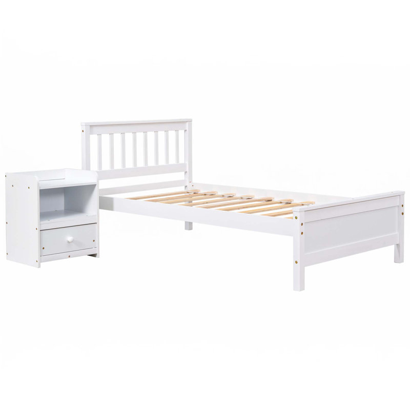 Lit plateforme avec table de chevet