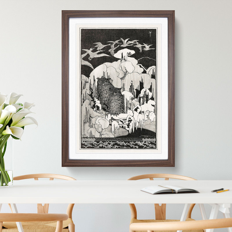 Owls at Winter by Theo Van Hoytema - Picture Frame Painting, Walnut Framed, 65cm H x 48cm W x 2cm D